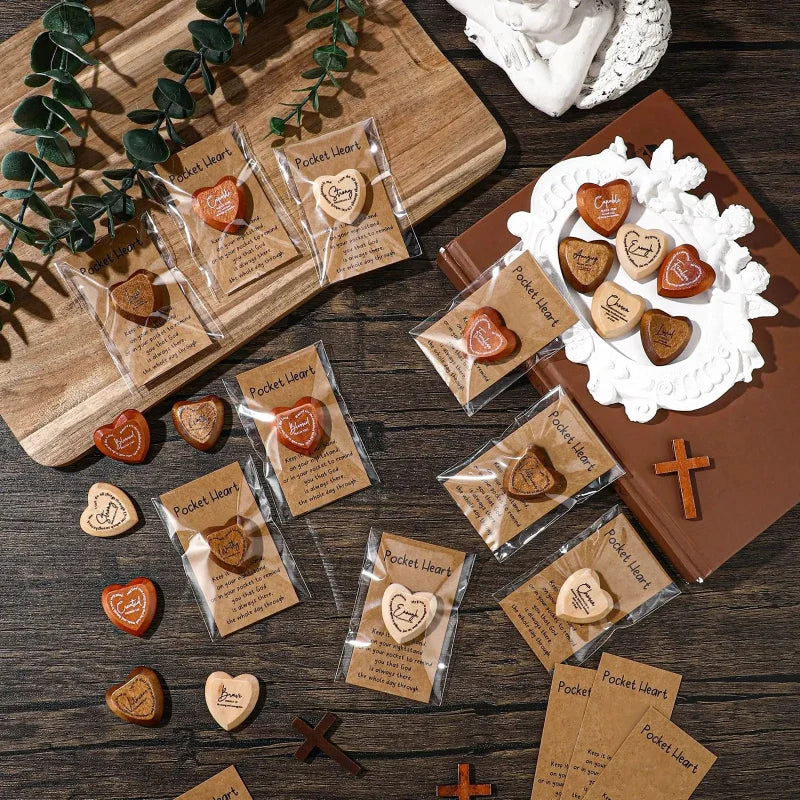 TYIIPRO™ Christian Pocket Hug Gifts – Wooden Heart Tokens with Bible Verses, Inspirational Gift Boxes & Prayer Cards, Religious Gifts for Church, Baptism & Encouragement