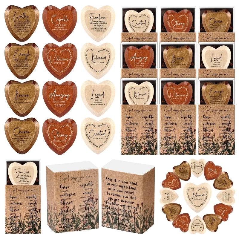 TYIIPRO™ Christian Pocket Hug Gifts – Wooden Heart Tokens with Bible Verses, Inspirational Gift Boxes & Prayer Cards, Religious Gifts for Church, Baptism & Encouragement