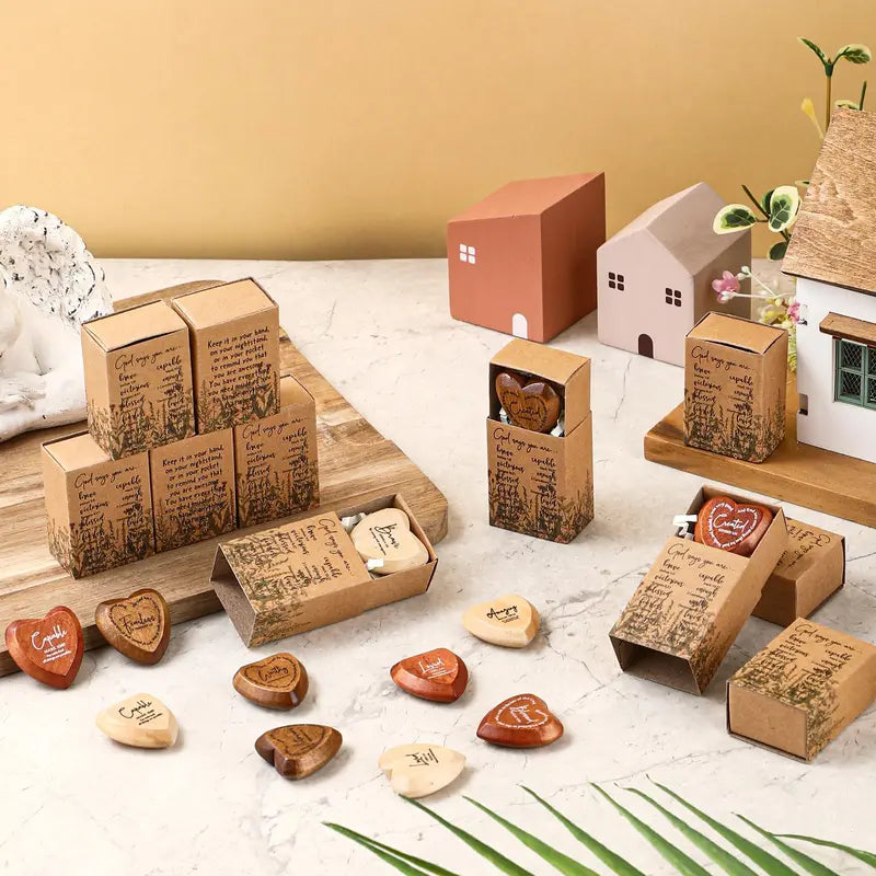 TYIIPRO™ Christian Pocket Hug Gifts – Wooden Heart Tokens with Bible Verses, Inspirational Gift Boxes & Prayer Cards, Religious Gifts for Church, Baptism & Encouragement