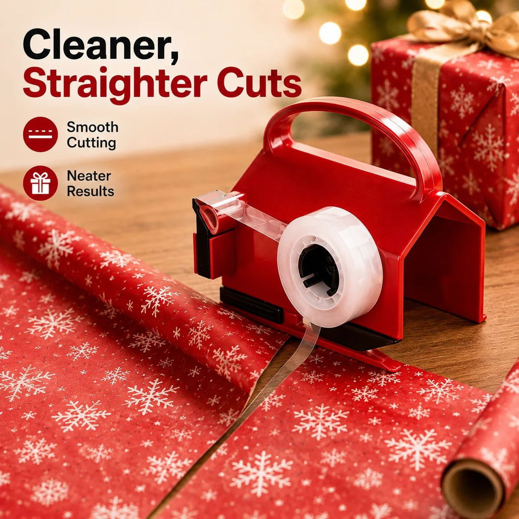 TYIIPRO™ 2-in-1 Wrapping Paper Cutter & Tape Dispenser – Gift Wrapping Tool for Faster, Cleaner & Straighter Cuts