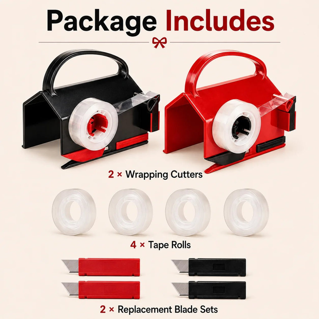 TYIIPRO™ 2-in-1 Wrapping Paper Cutter & Tape Dispenser – Gift Wrapping Tool for Faster, Cleaner & Straighter Cuts