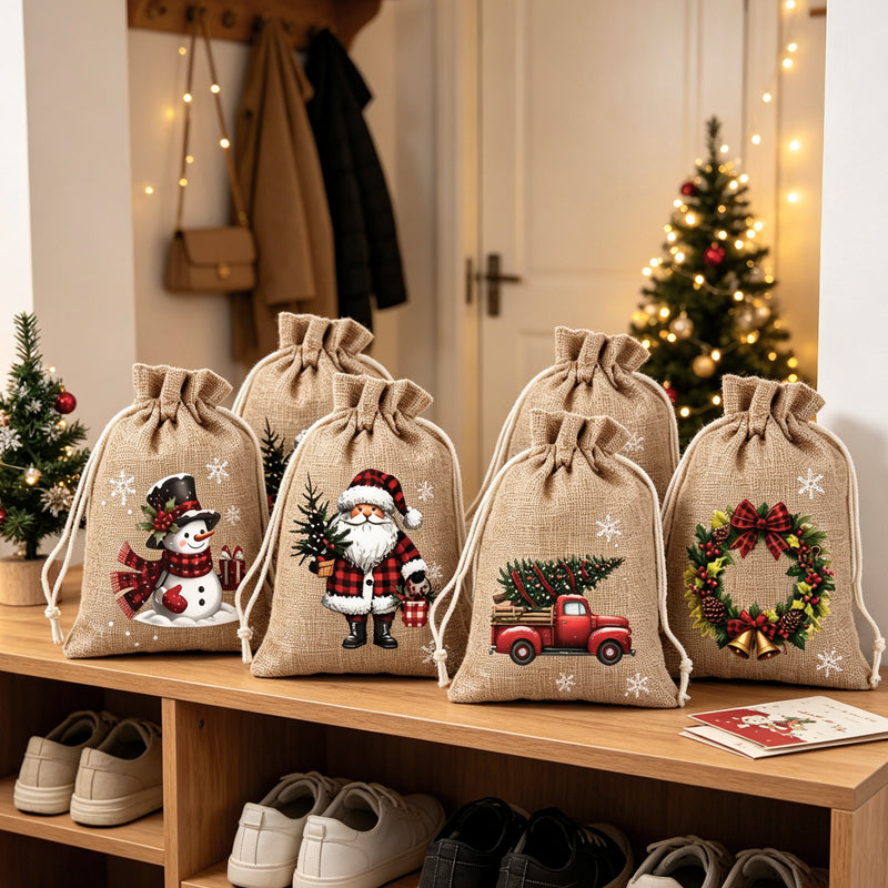 Christmas Drawstring Gift Bags – Reusable Santa & Reindeer Treat Bags