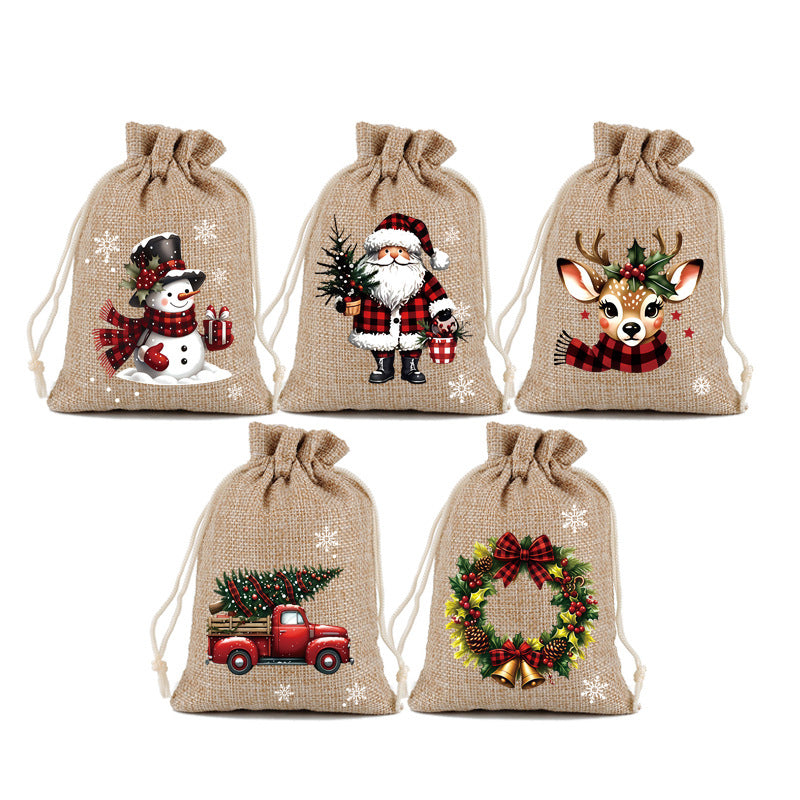 Christmas Drawstring Gift Bags – Reusable Santa & Reindeer Treat Bags